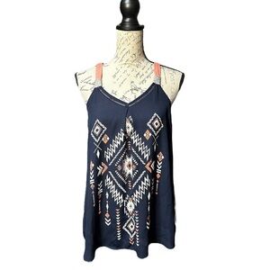 Rewind Aztech Style Blue and Gray Tank Top Size Medium